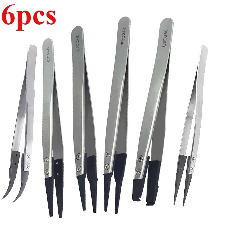 5PC Watch Hands Installation Work Tweezers Straight Elbow Handle Stainless Antistatic Plastic Tweezers ESD-259 ESD-259A ESD-7A