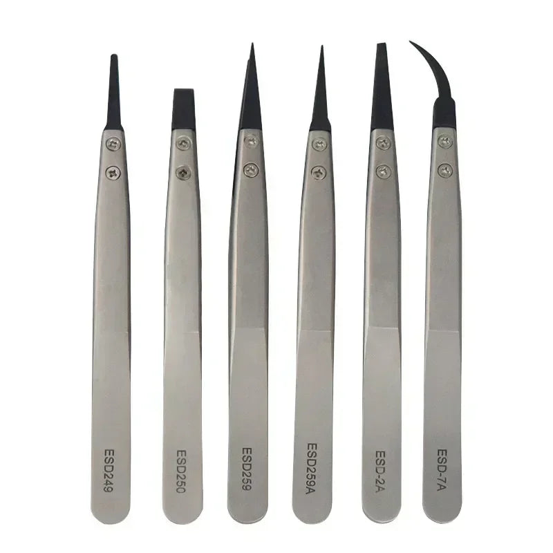 5PC Watch Hands Installation Work Tweezers Straight Elbow Handle Stainless Antistatic Plastic Tweezers ESD-259 ESD-259A ESD-7A