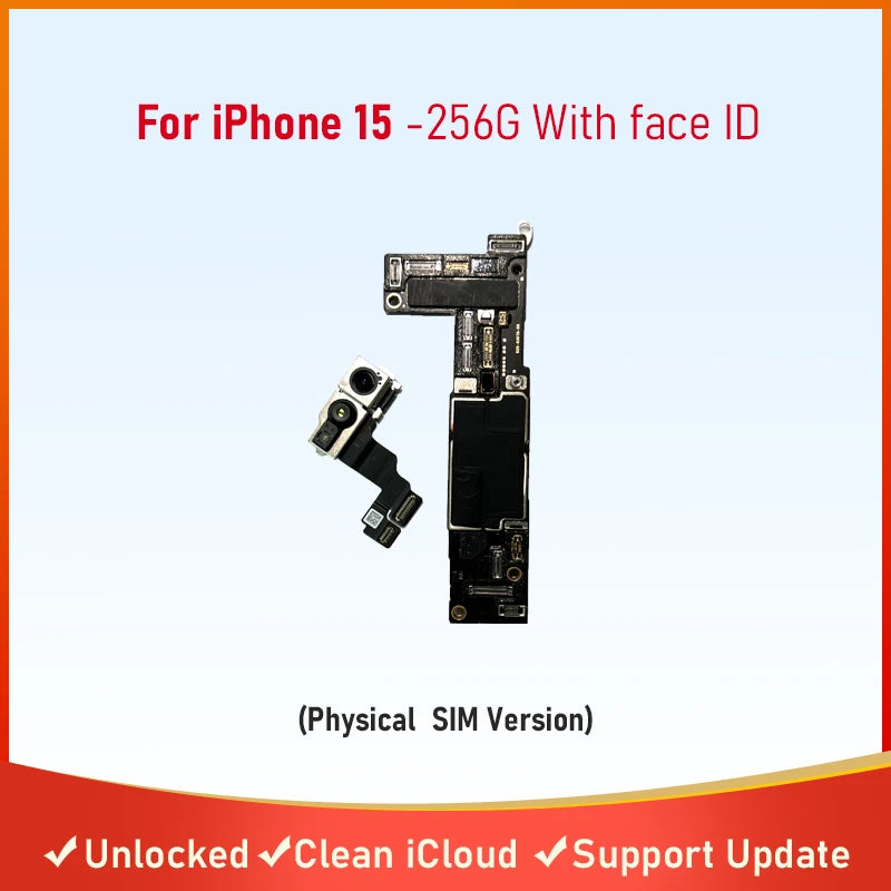 Fully Tested Authentic Mainboard For iPhone 15/15 Pro Max Motherboard With Face ID Unlocked Cleaned iCloud Pysics E SIM Version