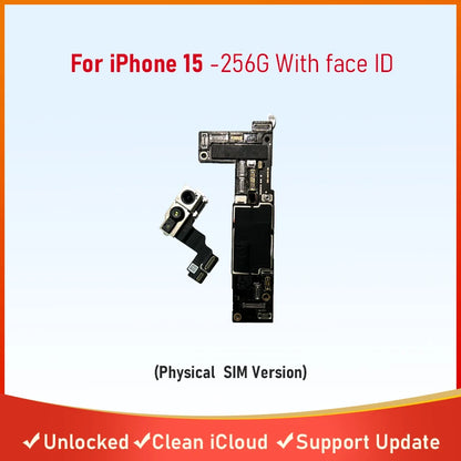 Fully Tested Authentic Mainboard For iPhone 15/15 Pro Max Motherboard With Face ID Unlocked Cleaned iCloud Pysics E SIM Version