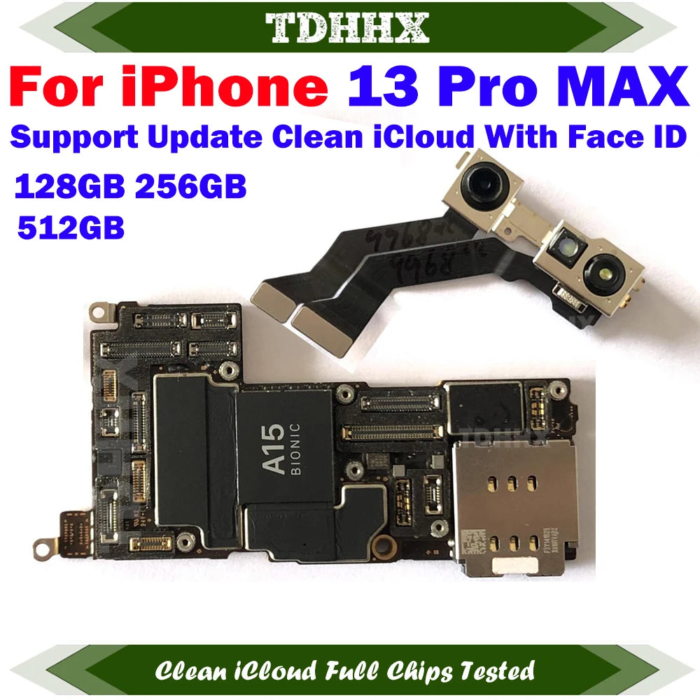 Free iCloud Motherboard For iPhone 13 Pro Max 128g/256g 512GB Mainboard With Face ID CleanediCloud Main Logic Board Ok Plate