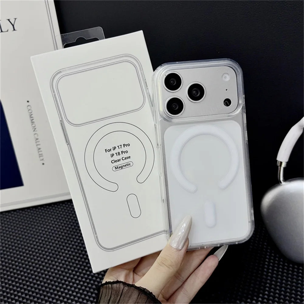 Funda de carga inalámbrica magnética original para MagSafe para iPhone 18 17 Air 16 15 14 13 12 11 Pro Max Plus Mini Cubierta trasera transparente