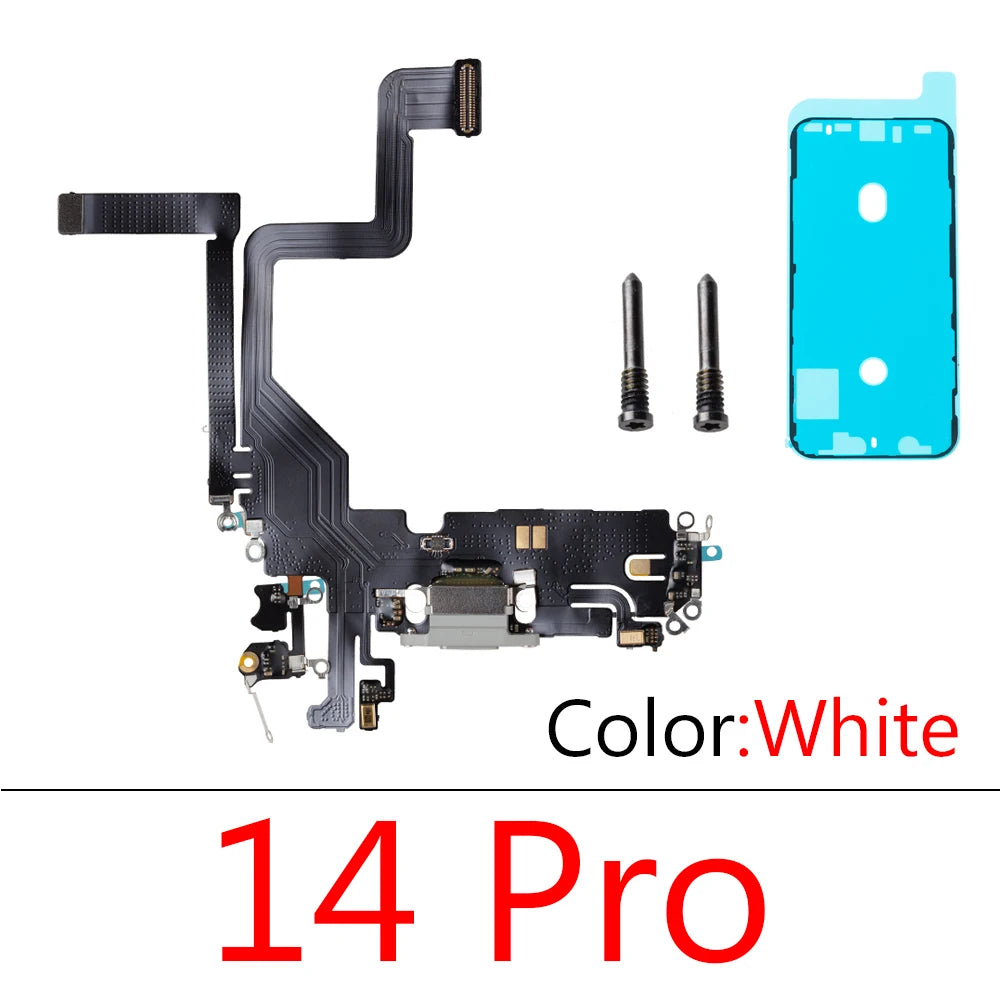 1set Charging Port Flex Cable for iPhone 14 Pro Max Plus USB Charger Dock Connector With Waterproof Microphone Ribbon Repair