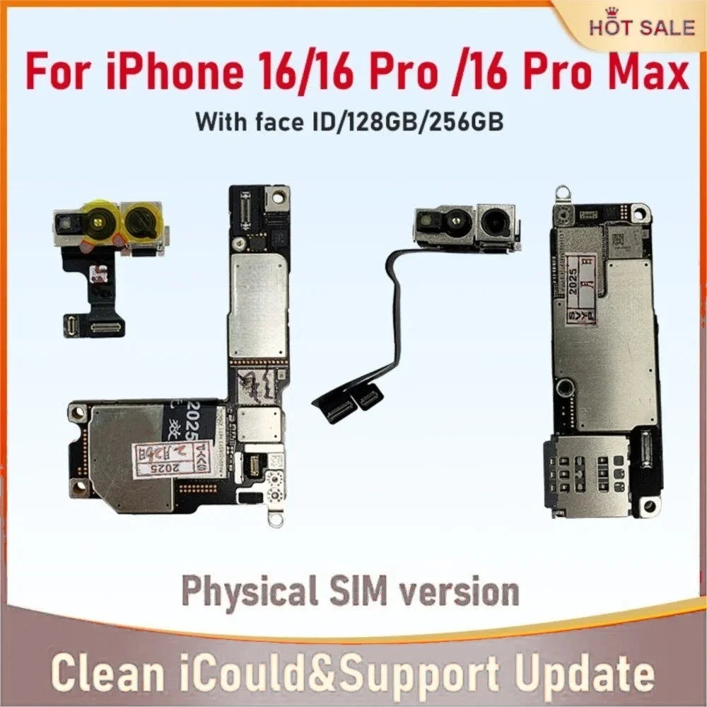 Motherboard For iPhone 16 Pro/16 Pro Max Placa With Face ID 256g /512G Unlocked Cleaned iCloud Physical SIM Version Logic Board