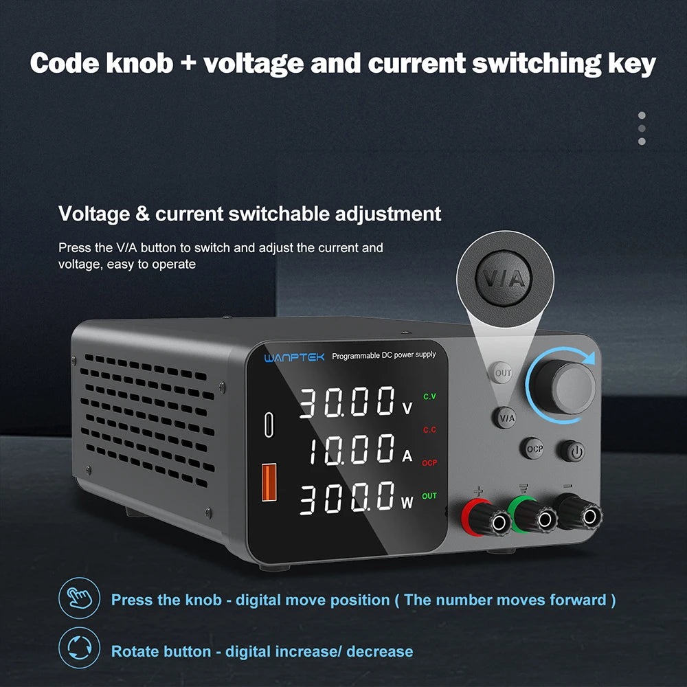 Wanptek Adjustable DC Power Supply 30V 10A 60V 5A Lab Bench Power Source Stabilized Power Supply Voltage Regulator Switch 120V3A