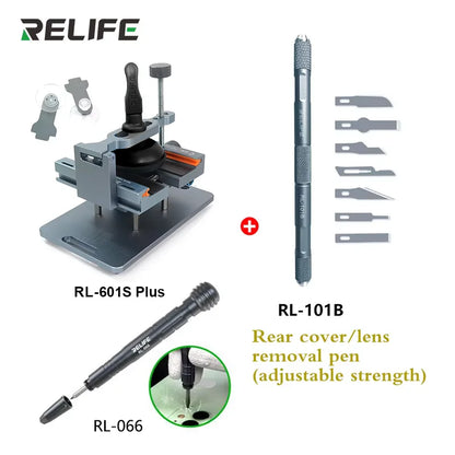 RELIFE RL-601SL Plus Pantalla LCD Dissabmly 2 en 1 Herramientas de eliminación de reparación de teléfonos móviles Eliminación de vidrio trasero, abrazadera giratoria fija de 360°