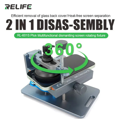 RELIFE RL-601SL Plus Pantalla LCD Dissabmly 2 en 1 Herramientas de eliminación de reparación de teléfonos móviles Eliminación de vidrio trasero, abrazadera giratoria fija de 360°