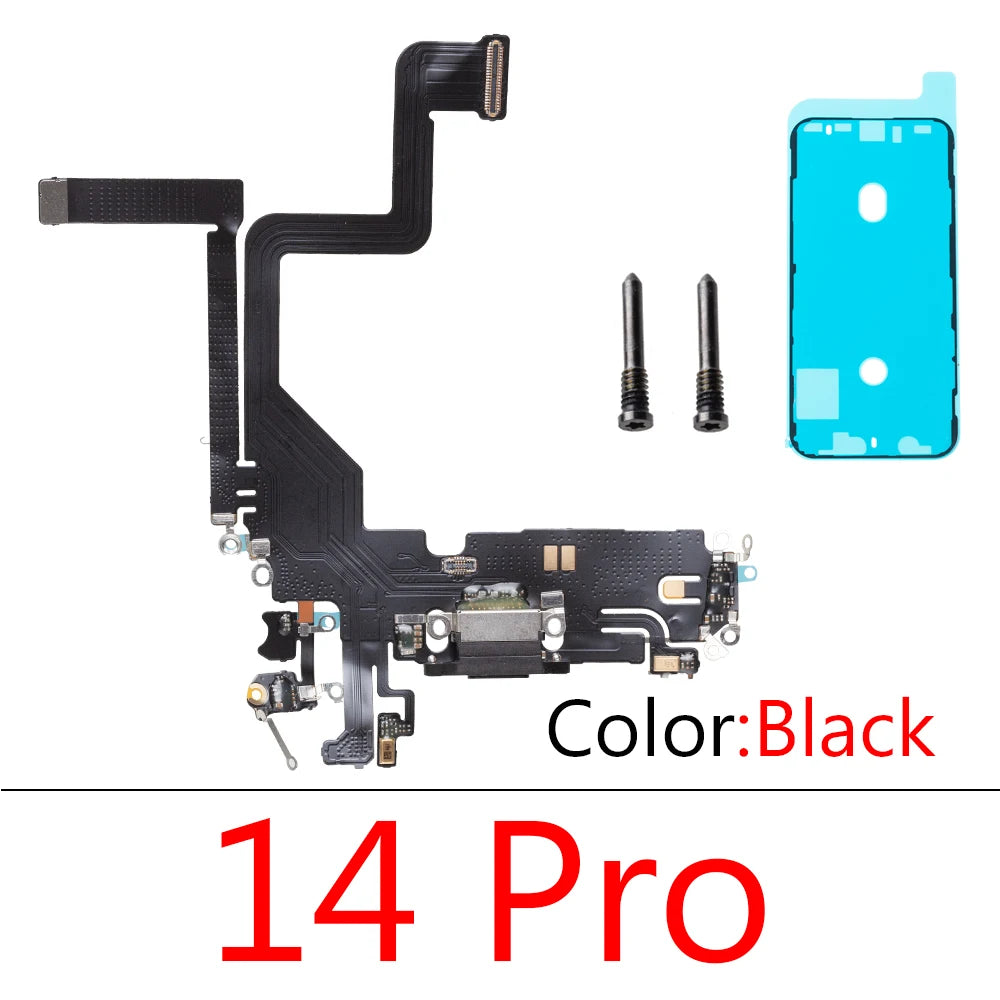 1set Charging Port Flex Cable for iPhone 14 Pro Max Plus USB Charger Dock Connector With Waterproof Microphone Ribbon Repair