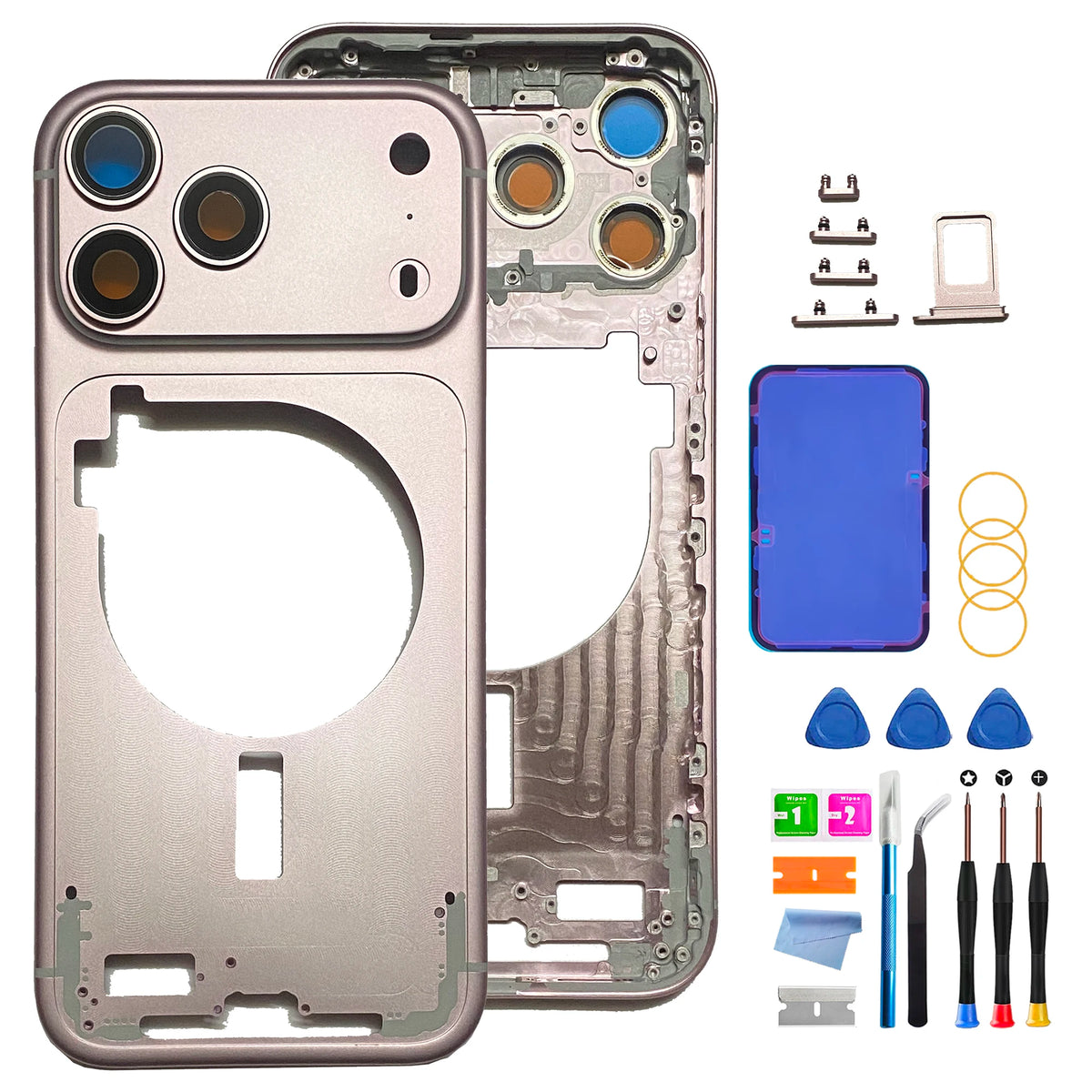 Carcasa personalizada para iPhone 17 Pro Max - Reemplazo de conjunto completo (versión CN) con bandeja SIM, botones laterales y herramientas de reparación