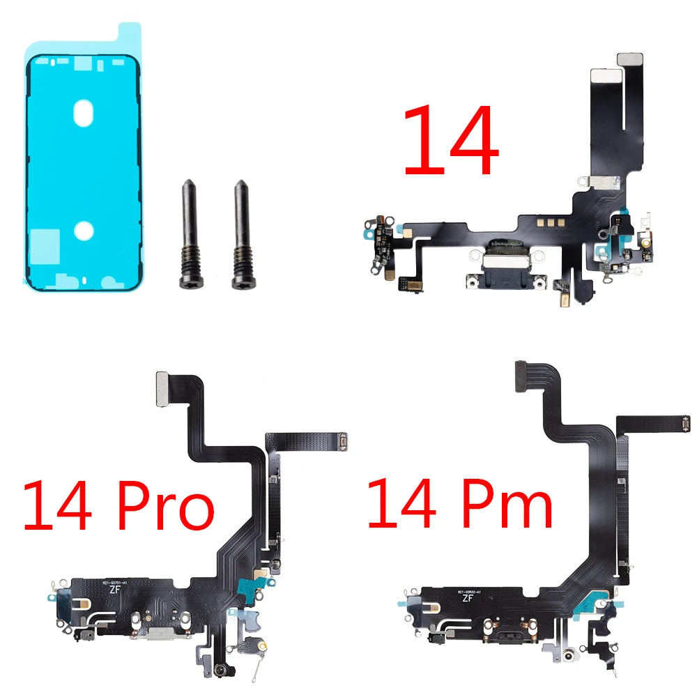 1set Charging Port Flex Cable for iPhone 14 Pro Max Plus USB Charger Dock Connector With Waterproof Microphone Ribbon Repair