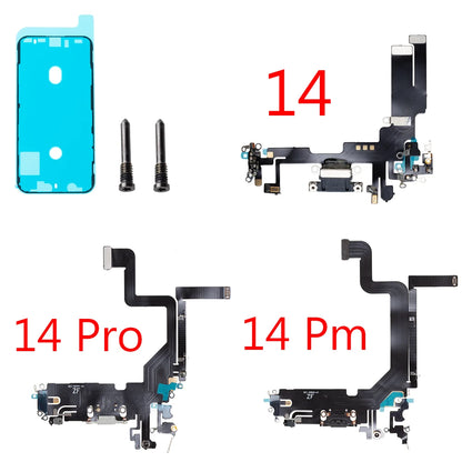 1set Charging Port Flex Cable for iPhone 14 Pro Max Plus USB Charger Dock Connector With Waterproof Microphone Ribbon Repair