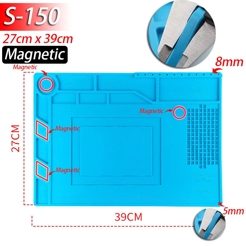 Mat de trabajo de silicona resistente al calor 932°F Manta magnética antiestática para reparación de electrónicos
