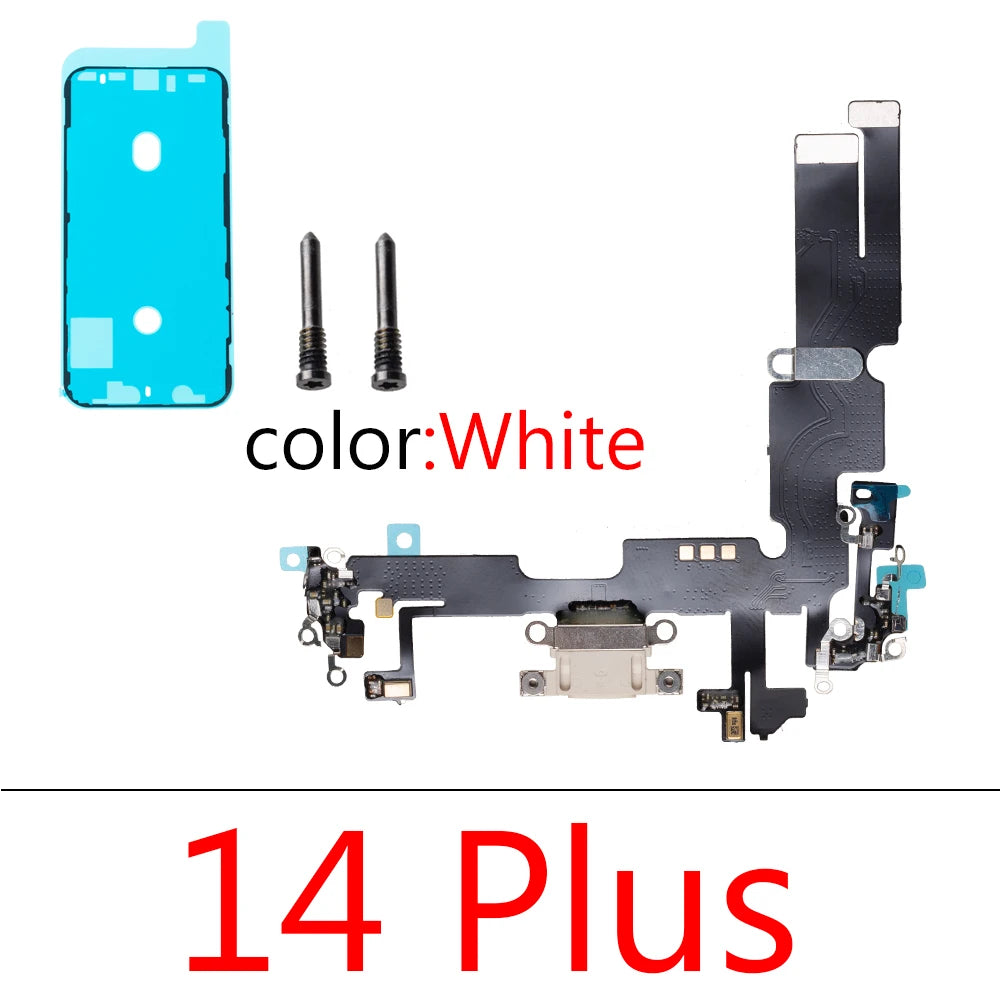 1set Charging Port Flex Cable for iPhone 14 Pro Max Plus USB Charger Dock Connector With Waterproof Microphone Ribbon Repair
