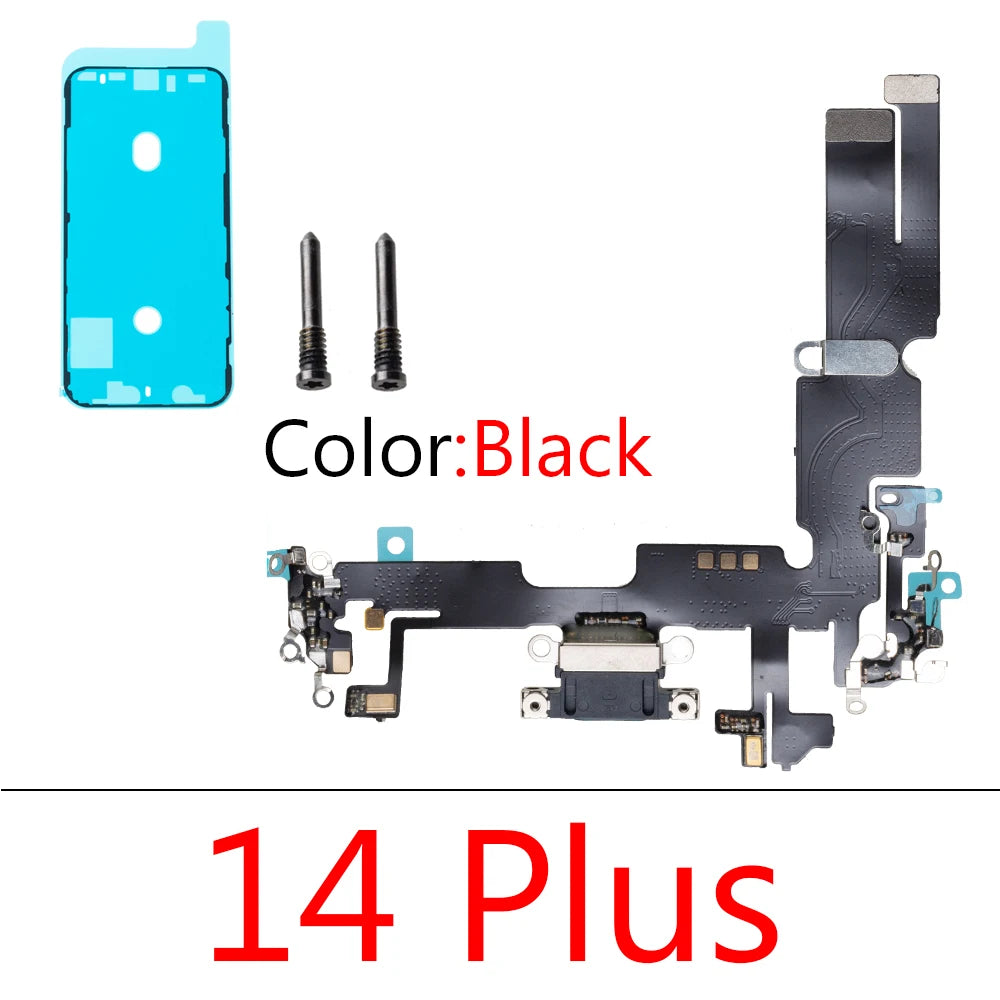 1set Charging Port Flex Cable for iPhone 14 Pro Max Plus USB Charger Dock Connector With Waterproof Microphone Ribbon Repair