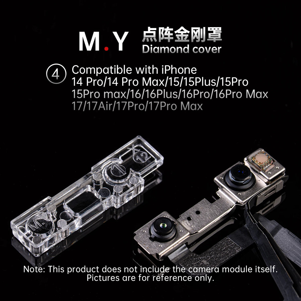YCS 4Pcs Dot Matrix Diamond Cover – Front Camera Lens Protector Anti-Dust & Anti-Touch For iPhone X~17 Pro Max Face ID Repair