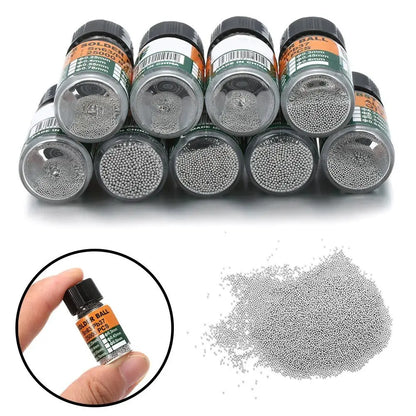 25000 piezas/botella 0,2-0,65 mm BGA Bolas de rebote con plomo para micro-soldadura IC, Bola de soldadura Material de estaño Sn63/Pb37 Herramientas de reparación
