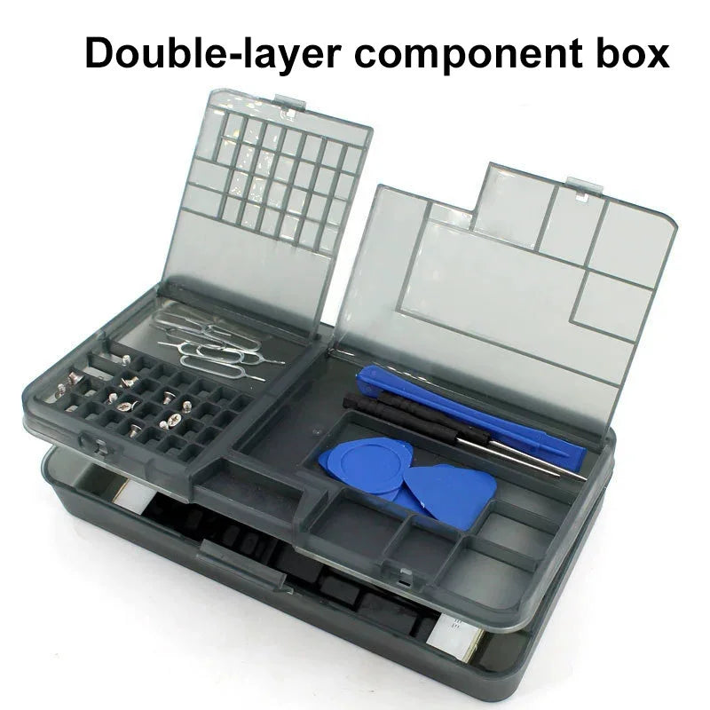 Bright Black Double-layer Electronic Component Storage Box Screw Accessories Organization Phone Repair Motherboard IC Collector