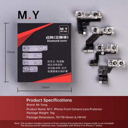 YCS 4Pcs Dot Matrix Diamond Cover – Front Camera Lens Protector Anti-Dust & Anti-Touch For iPhone X~17 Pro Max Face ID Repair