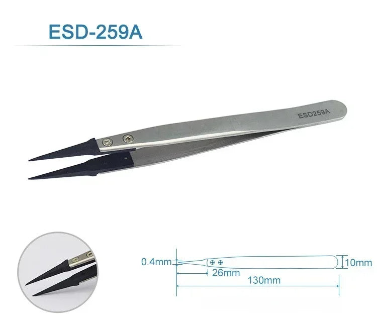 5PC Watch Hands Installation Work Tweezers Straight Elbow Handle Stainless Antistatic Plastic Tweezers ESD-259 ESD-259A ESD-7A