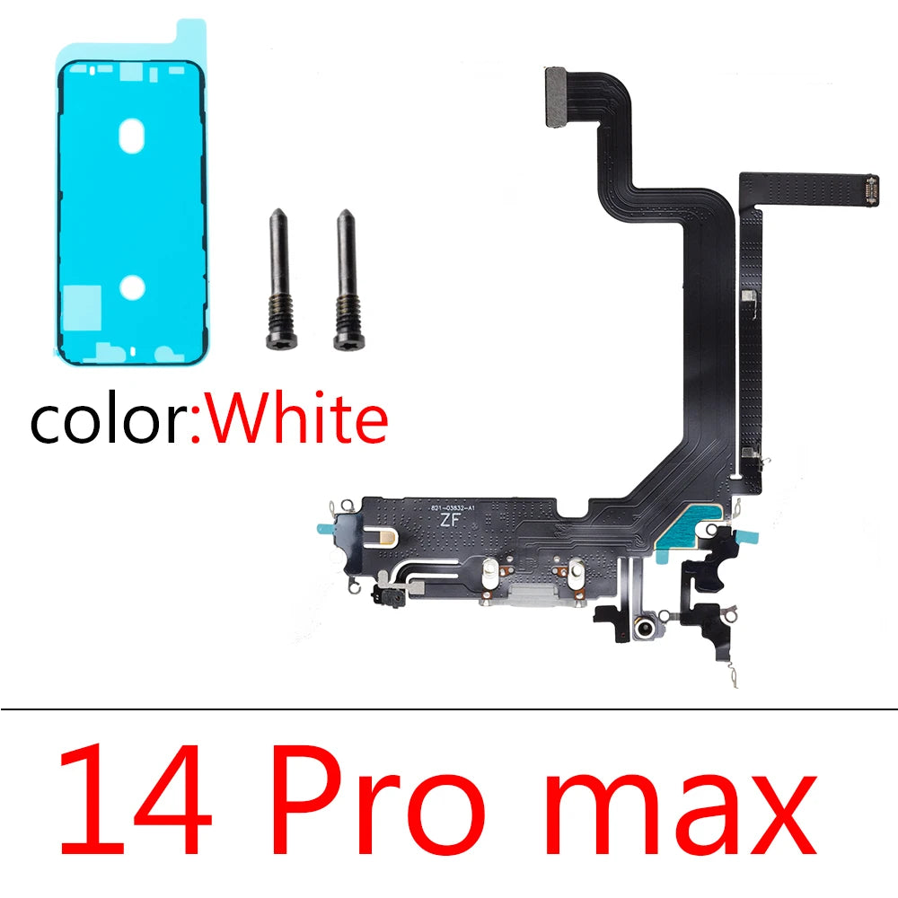 1set Charging Port Flex Cable for iPhone 14 Pro Max Plus USB Charger Dock Connector With Waterproof Microphone Ribbon Repair
