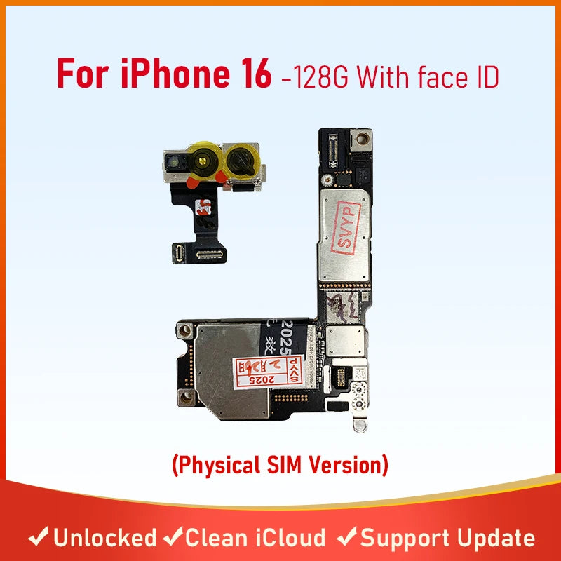 Motherboard For iPhone 16 Pro/16 Pro Max Placa With Face ID 256g /512G Unlocked Cleaned iCloud Physical SIM Version Logic Board