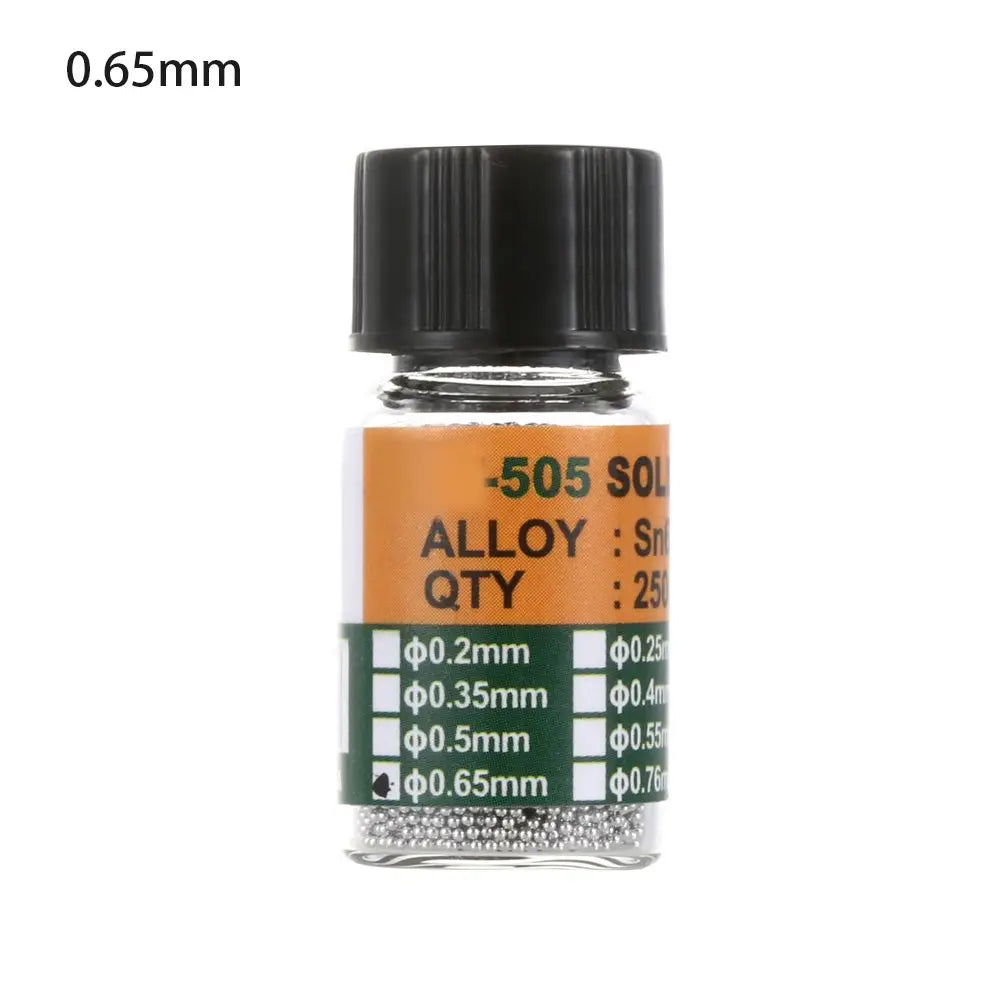 25000 piezas/botella 0,2-0,65 mm BGA Bolas de rebote con plomo para micro-soldadura IC, Bola de soldadura Material de estaño Sn63/Pb37 Herramientas de reparación