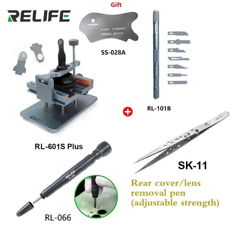 RELIFE RL-601SL Plus Pantalla LCD Dissabmly 2 en 1 Herramientas de eliminación de reparación de teléfonos móviles Eliminación de vidrio trasero, abrazadera giratoria fija de 360°