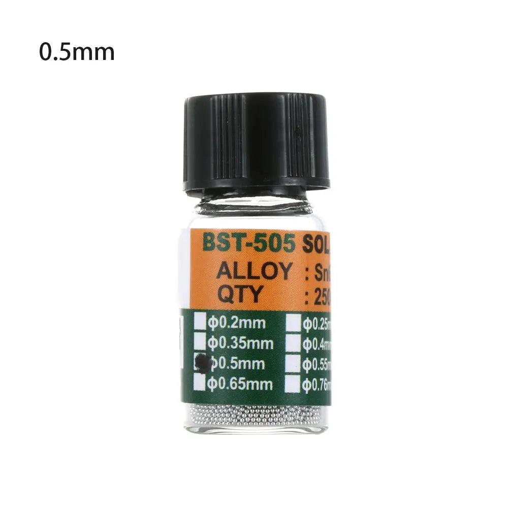 25000 piezas/botella 0,2-0,65 mm BGA Bolas de rebote con plomo para micro-soldadura IC, Bola de soldadura Material de estaño Sn63/Pb37 Herramientas de reparación
