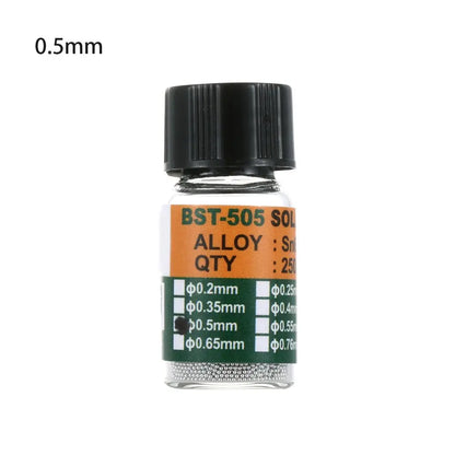 25000 piezas/botella 0,2-0,65 mm BGA Bolas de rebote con plomo para micro-soldadura IC, Bola de soldadura Material de estaño Sn63/Pb37 Herramientas de reparación