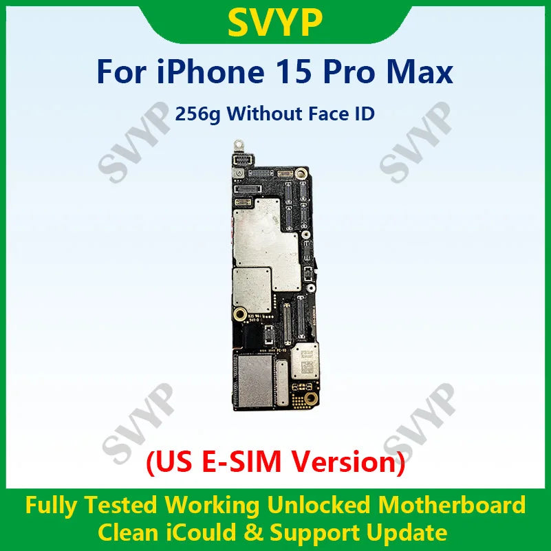 Fully Tested 100%Working Mainboard For iPhone 15 Pro Max Motherboard With Face ID Unlocked And Cleaned iCloud US E-SIM Version