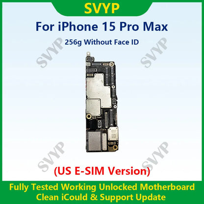 Fully Tested 100%Working Mainboard For iPhone 15 Pro Max Motherboard With Face ID Unlocked And Cleaned iCloud US E-SIM Version