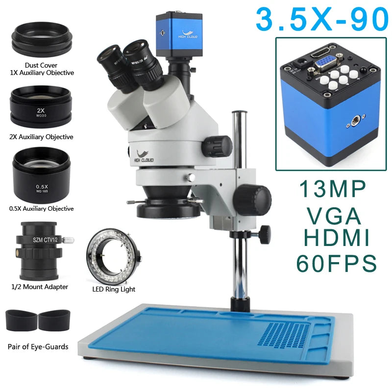 3.5X-90X Simul-Focal Stereo Trinocular Microscope 4K 2K 48MP 1080P HDMI USB Digital Video Camera For PCB Phone Soldering Repair