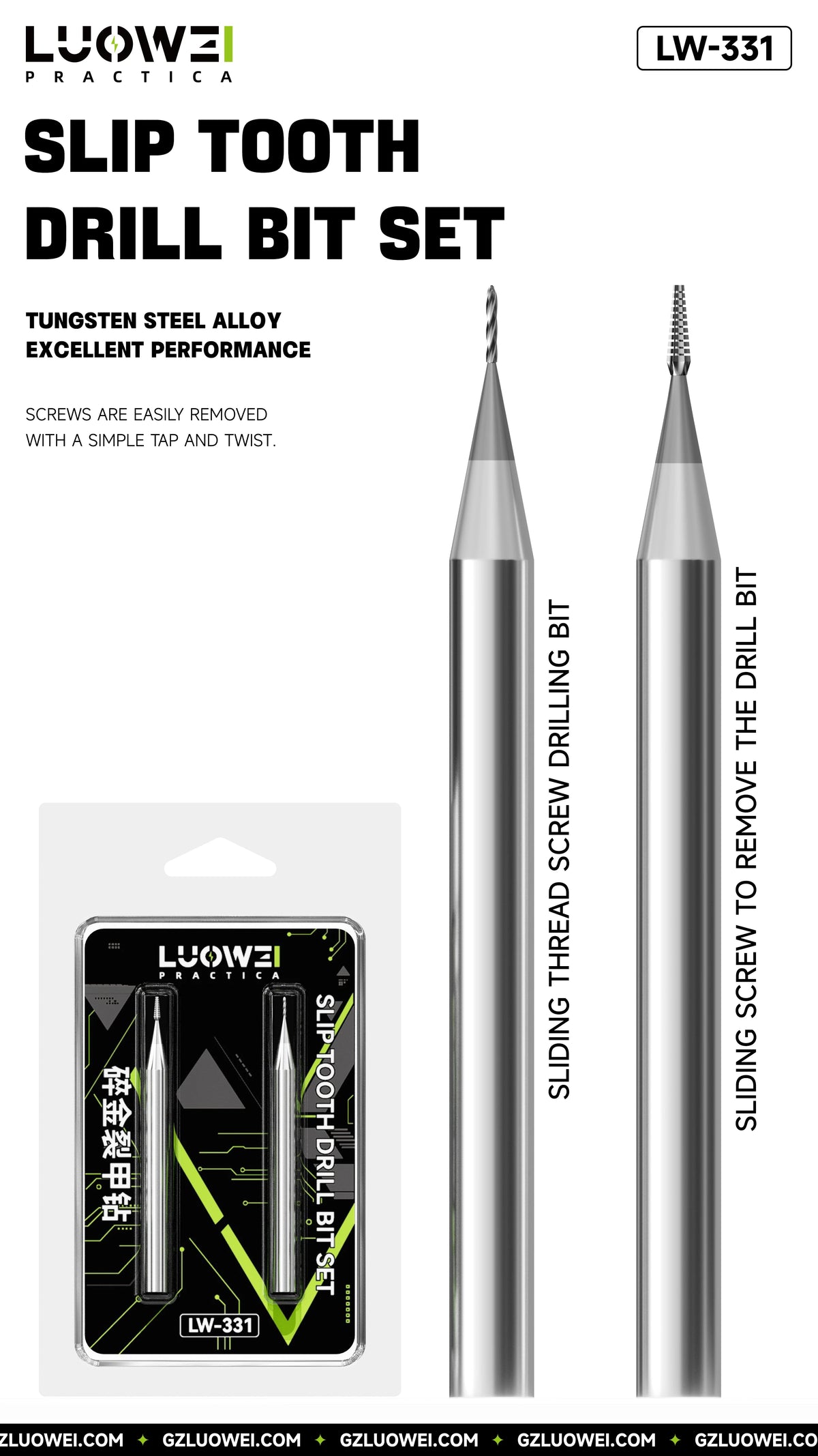 LUOWEI LW-331 Screw Extractor Drill Bit Set 2PCS High Hardness Alloy for Stripped Screw Removal Phones Motherboard Repair Tools