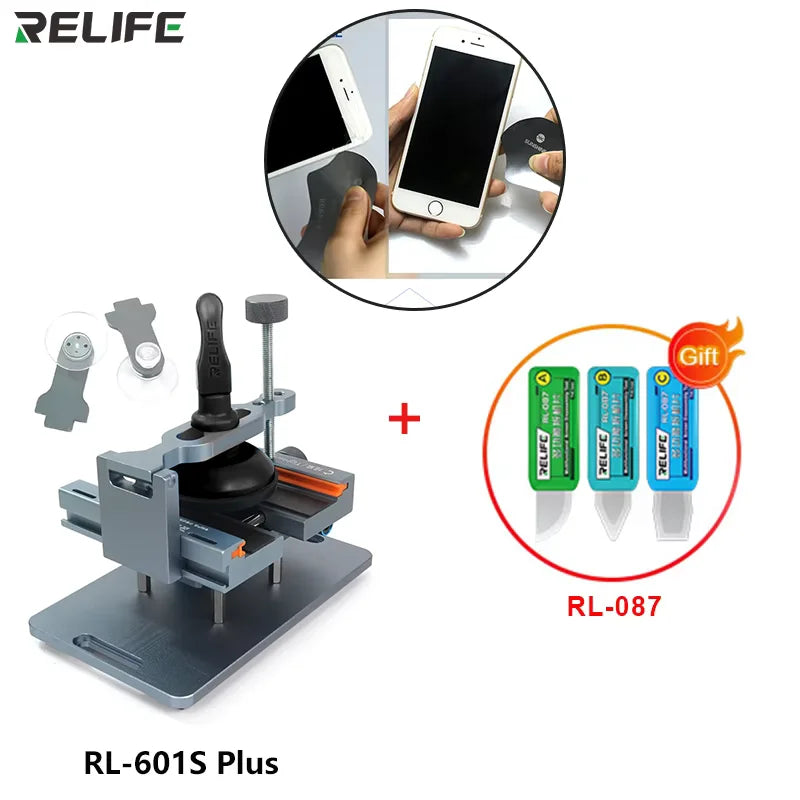 RELIFE RL-601SL Plus Pantalla LCD Dissabmly 2 en 1 Herramientas de eliminación de reparación de teléfonos móviles Eliminación de vidrio trasero, abrazadera giratoria fija de 360°