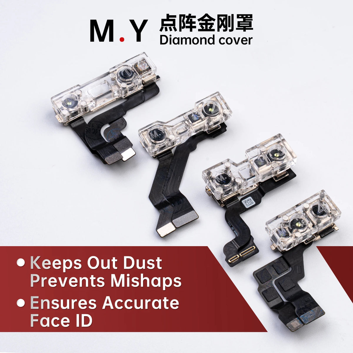 YCS 4Pcs Dot Matrix Diamond Cover – Front Camera Lens Protector Anti-Dust & Anti-Touch For iPhone X~17 Pro Max Face ID Repair