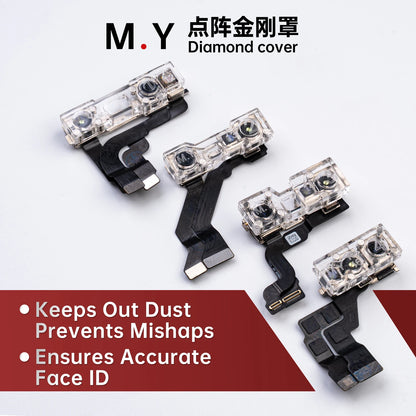 YCS 4Pcs Dot Matrix Diamond Cover – Front Camera Lens Protector Anti-Dust & Anti-Touch For iPhone X~17 Pro Max Face ID Repair