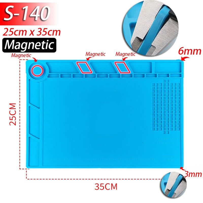 Mat de trabajo de silicona resistente al calor 932°F Manta magnética antiestática para reparación de electrónicos