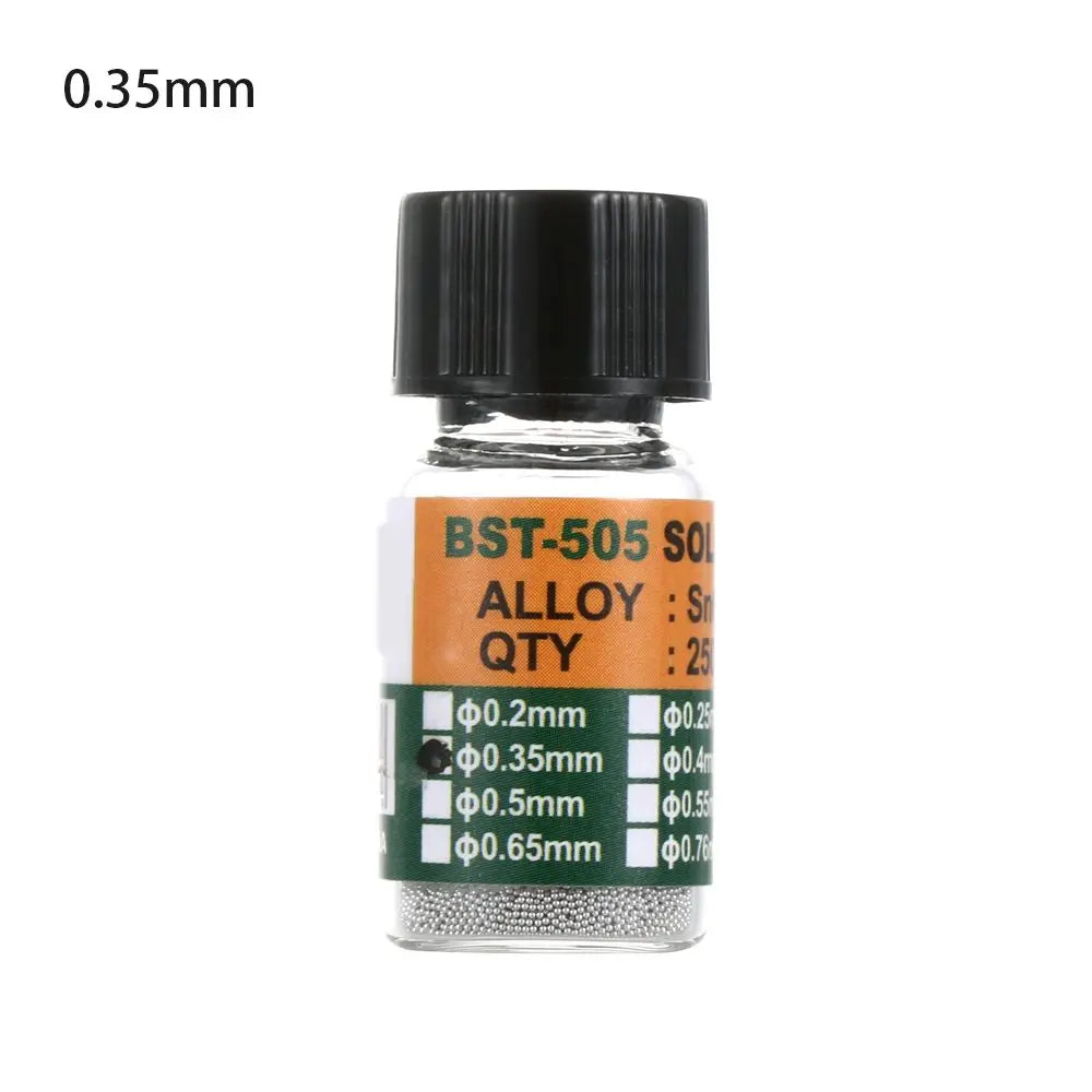 25000 piezas/botella 0,2-0,65 mm BGA Bolas de rebote con plomo para micro-soldadura IC, Bola de soldadura Material de estaño Sn63/Pb37 Herramientas de reparación