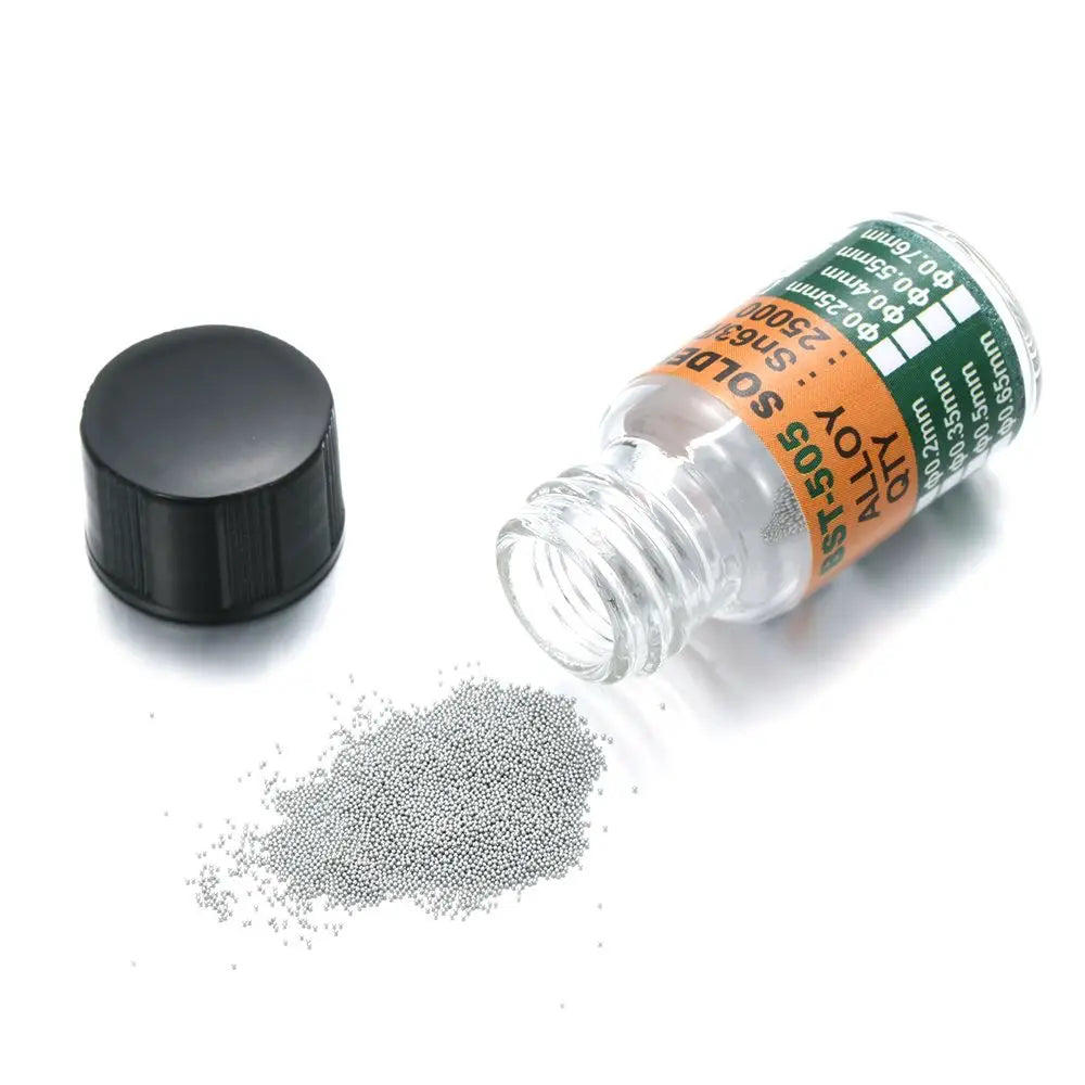 25000 piezas/botella 0,2-0,65 mm BGA Bolas de rebote con plomo para micro-soldadura IC, Bola de soldadura Material de estaño Sn63/Pb37 Herramientas de reparación