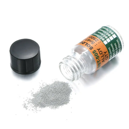 25000 piezas/botella 0,2-0,65 mm BGA Bolas de rebote con plomo para micro-soldadura IC, Bola de soldadura Material de estaño Sn63/Pb37 Herramientas de reparación