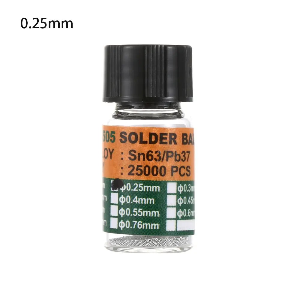 25000 piezas/botella 0,2-0,65 mm BGA Bolas de rebote con plomo para micro-soldadura IC, Bola de soldadura Material de estaño Sn63/Pb37 Herramientas de reparación