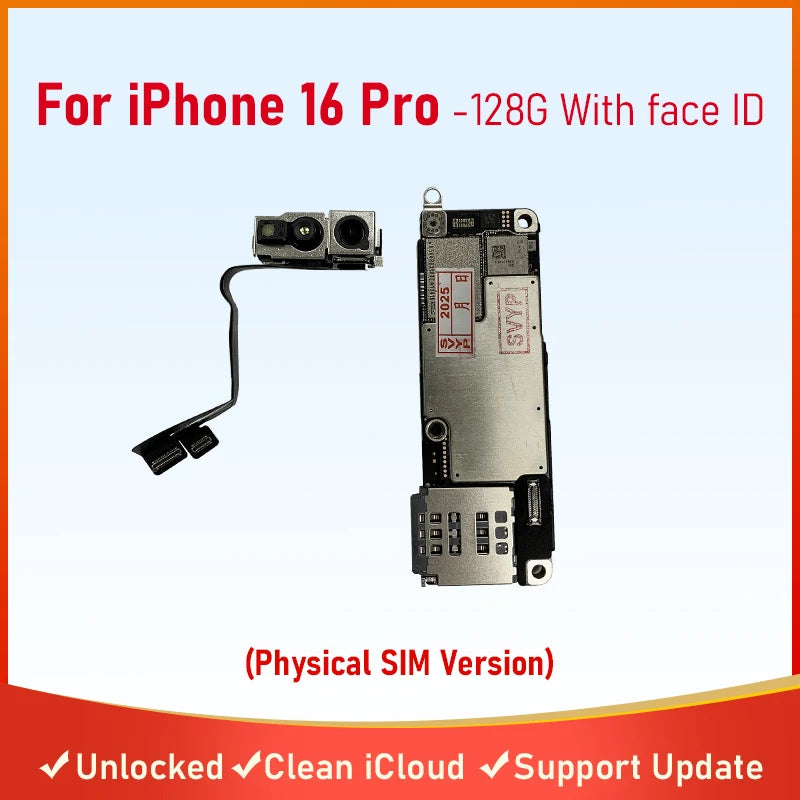 Motherboard For iPhone 16 Pro/16 Pro Max Placa With Face ID 256g /512G Unlocked Cleaned iCloud Physical SIM Version Logic Board