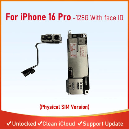 Motherboard For iPhone 16 Pro/16 Pro Max Placa With Face ID 256g /512G Unlocked Cleaned iCloud Physical SIM Version Logic Board