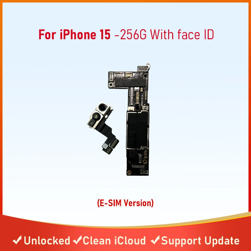 Fully Tested Authentic Mainboard For iPhone 15/15 Pro Max Motherboard With Face ID Unlocked Cleaned iCloud Pysics E SIM Version