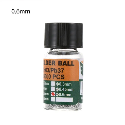 25000 piezas/botella 0,2-0,65 mm BGA Bolas de rebote con plomo para micro-soldadura IC, Bola de soldadura Material de estaño Sn63/Pb37 Herramientas de reparación