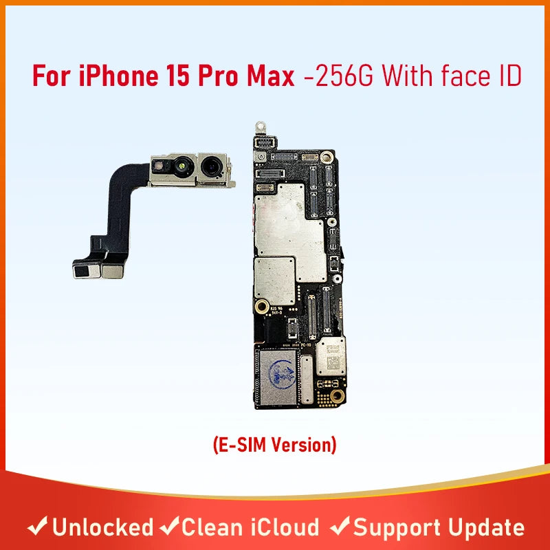 Fully Tested Authentic Mainboard For iPhone 15/15 Pro Max Motherboard With Face ID Unlocked Cleaned iCloud Pysics E SIM Version