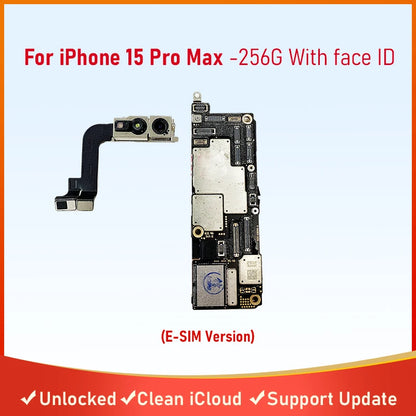 Fully Tested Authentic Mainboard For iPhone 15/15 Pro Max Motherboard With Face ID Unlocked Cleaned iCloud Pysics E SIM Version