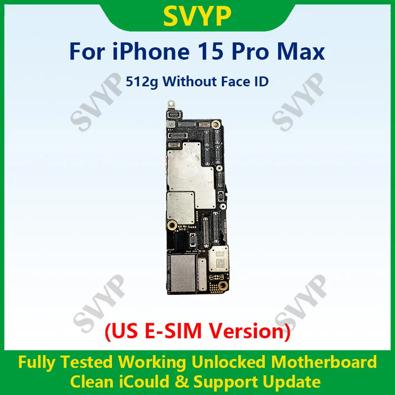Fully Tested 100%Working Mainboard For iPhone 15 Pro Max Motherboard With Face ID Unlocked And Cleaned iCloud US E-SIM Version