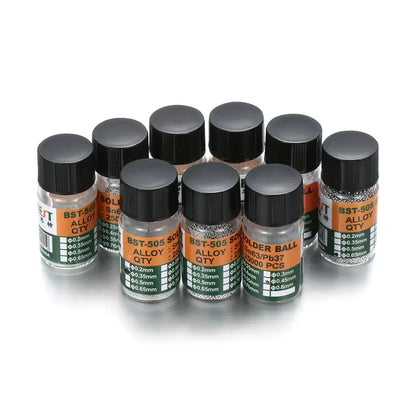25000 piezas/botella 0,2-0,65 mm BGA Bolas de rebote con plomo para micro-soldadura IC, Bola de soldadura Material de estaño Sn63/Pb37 Herramientas de reparación