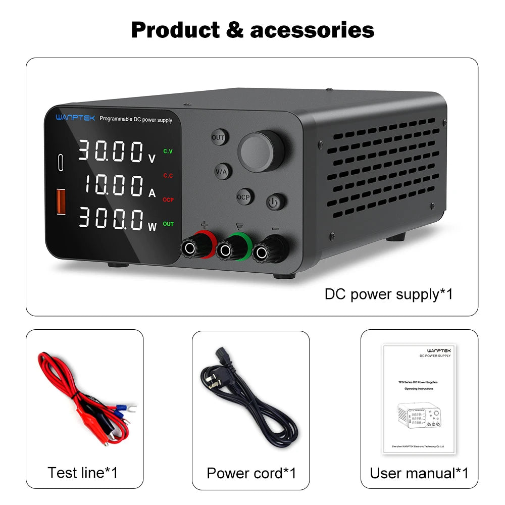 Wanptek Adjustable DC Power Supply 30V 10A 60V 5A Lab Bench Power Source Stabilized Power Supply Voltage Regulator Switch 120V3A